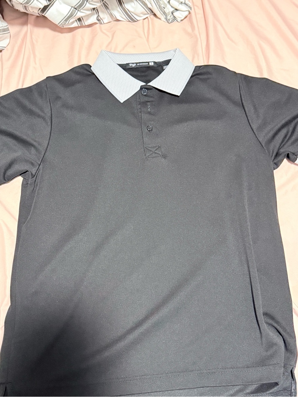 Men's Black Polo Shirt with White Contrast Collar